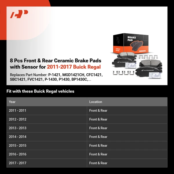 8 Pcs Front & Rear Ceramic Brake Pads with Sensor for 2011-2017 Buick Regal