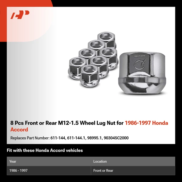 8 Pcs Front or Rear M12-1.5 Wheel Lug Nut for 1986-1997 Honda Accord