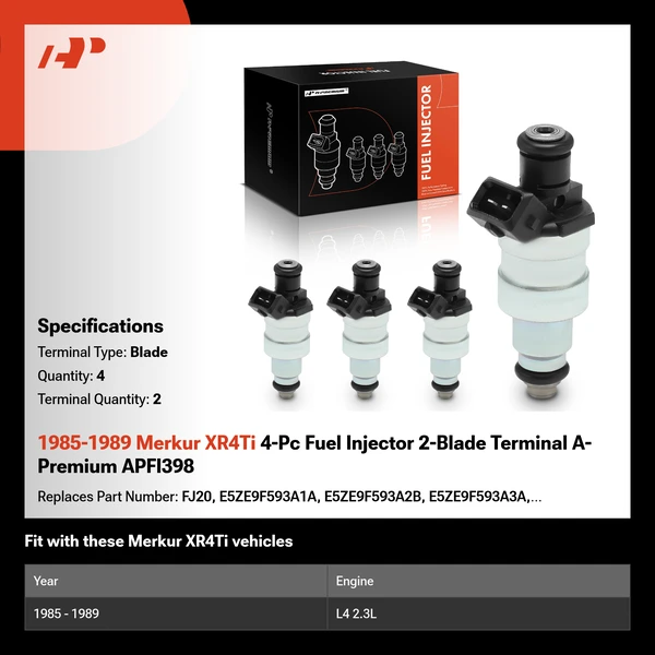 1985-1989 Merkur XR4Ti 4-Pc Fuel Injector 2-Blade Terminal A-Premium APFI398