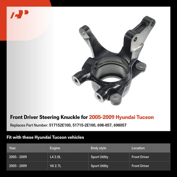 Front Driver Steering Knuckle for 2005-2009 Hyundai Tucson