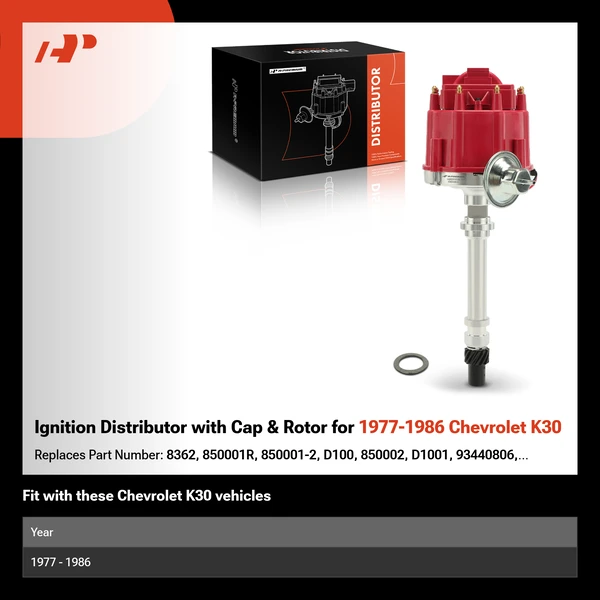 Ignition Distributor with Cap & Rotor for 1977-1986 Chevrolet K30