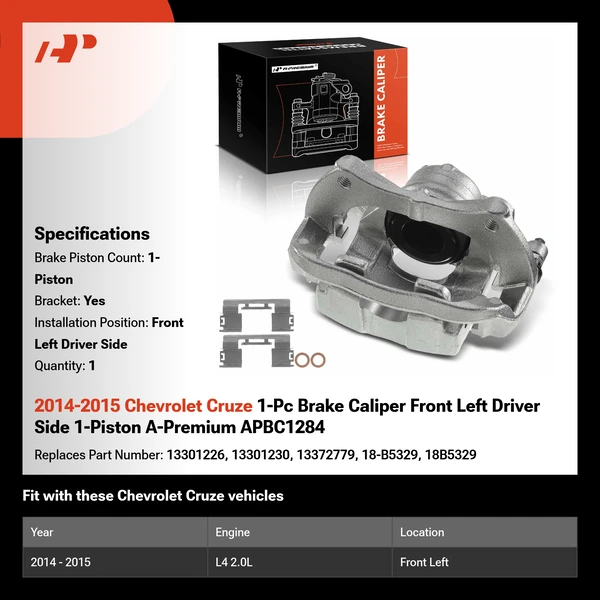 2014-2015 Chevrolet Cruze 1-Pc Brake Caliper Front Left Driver Side 1-Piston A-Premium APBC1284