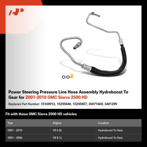 Power Steering Pressure Line Hose Assembly Hydroboost To Gear for 2001-2010 GMC Sierra 2500 HD