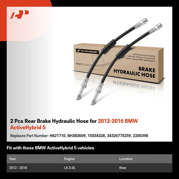 2 Pcs Rear Brake Hydraulic Hose for 2012-2016 BMW ActiveHybrid 5