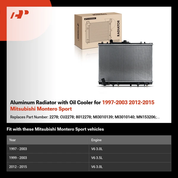 Aluminum Radiator with Oil Cooler for 1997-2003 2012-2015 Mitsubishi Montero Sport