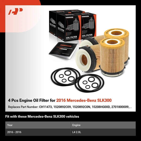 4 Pcs Engine Oil Filter for 2016 Mercedes-Benz SLK300
