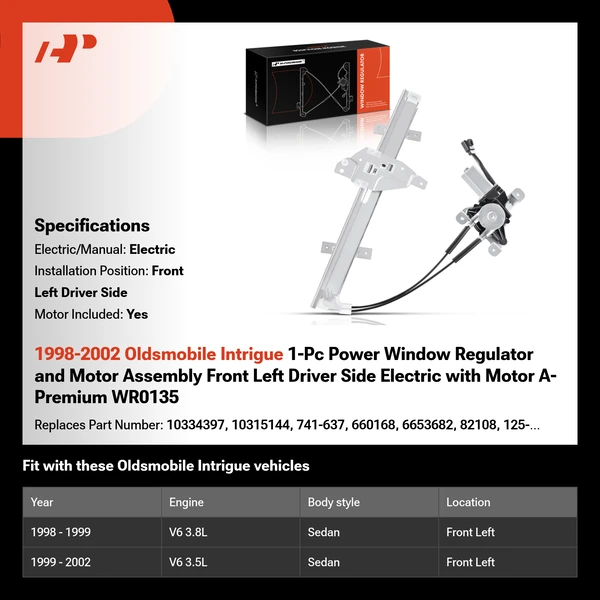 1998-2002 Oldsmobile Intrigue 1-Pc Power Window Regulator and Motor Assembly Front Left Driver Side Electric with Motor A-Premium WR0135