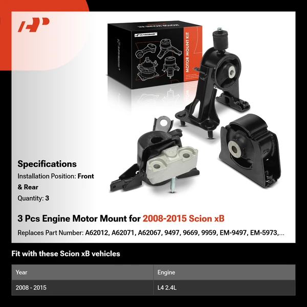 3 Pcs Engine Motor Mount for 2008-2015 Scion xB