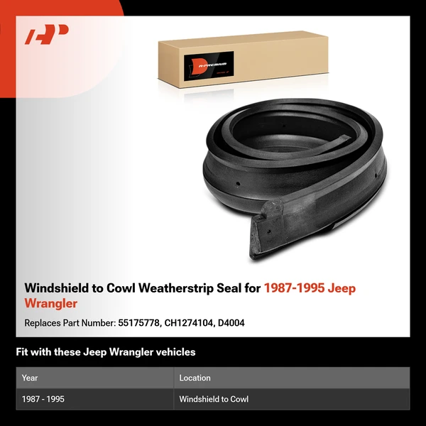 Windshield to Cowl Weatherstrip Seal for 1987-1995 Jeep Wrangler