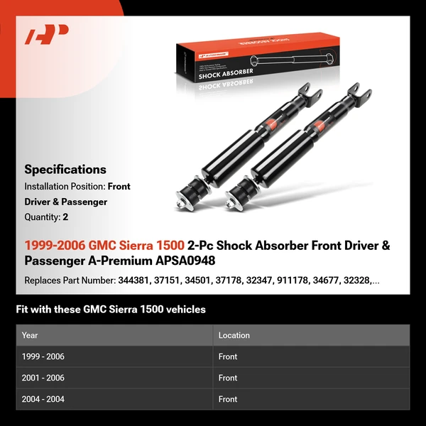 1999-2006 GMC Sierra 1500 2-Pc Shock Absorber Front Driver & Passenger A-Premium APSA0948