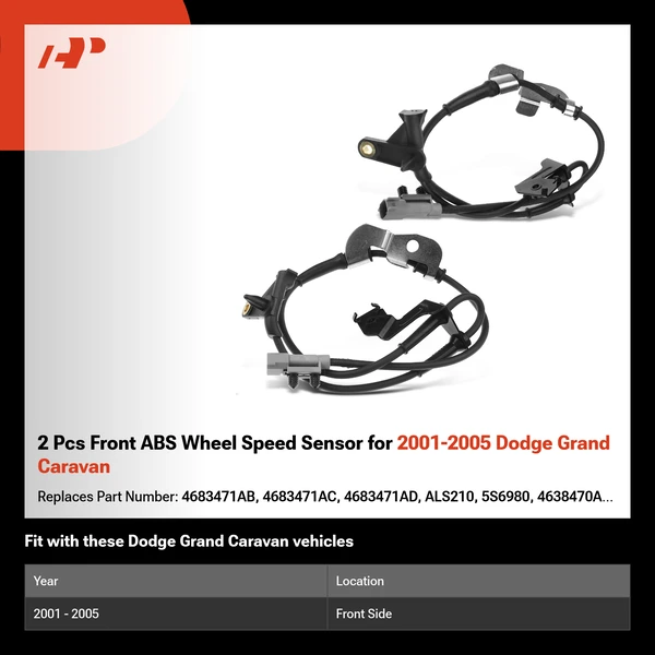 2 Pcs Front ABS Wheel Speed Sensor for 2001-2005 Dodge Grand Caravan