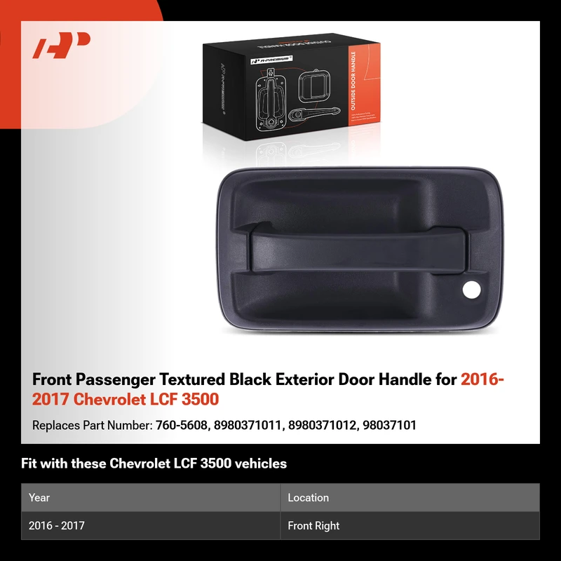 Front Passenger Textured Black Exterior Door Handle for 2016-2017 Chevrolet LCF 3500