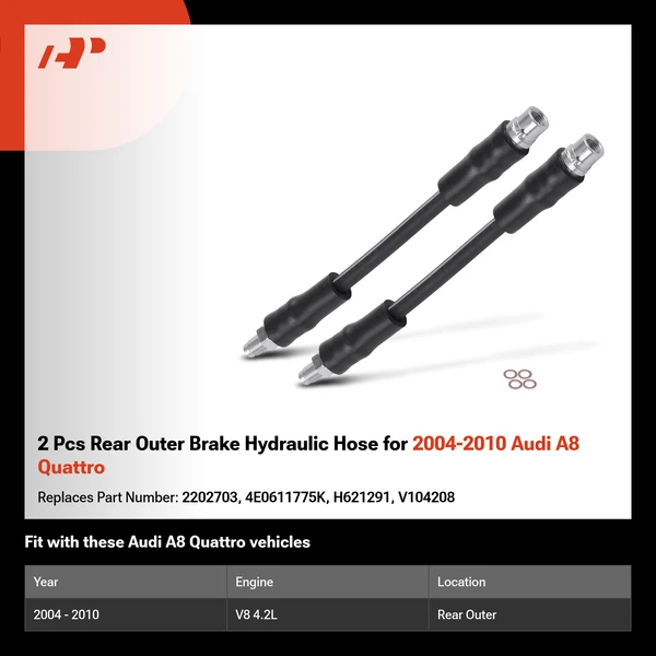 2 Pcs Rear Outer Brake Hydraulic Hose for 2004-2010 Audi A8 Quattro