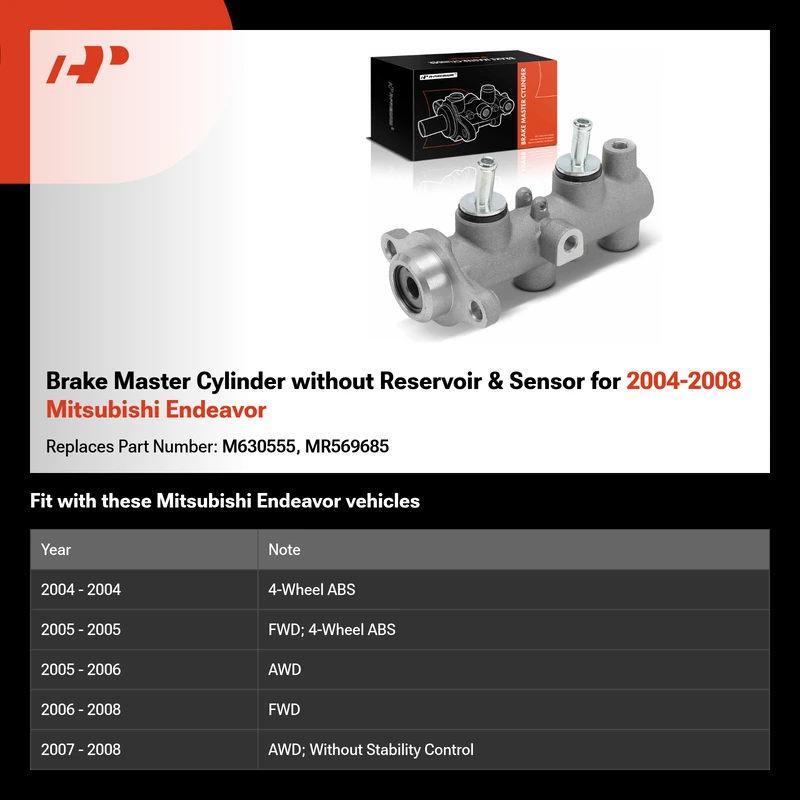 Brake Master Cylinder without Reservoir & Sensor for 2004-2008 Mitsubishi Endeavor