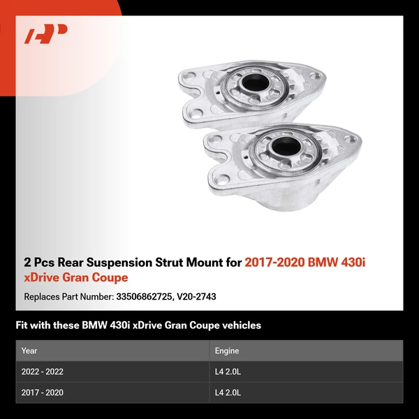 2 Pcs Rear Suspension Strut Mount for 2017-2020 BMW 430i xDrive Gran Coupe