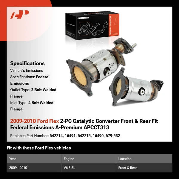 2009-2010 Ford Flex 2-PC Catalytic Converter Front & Rear Fit Federal Emissions A-Premium APCCT313