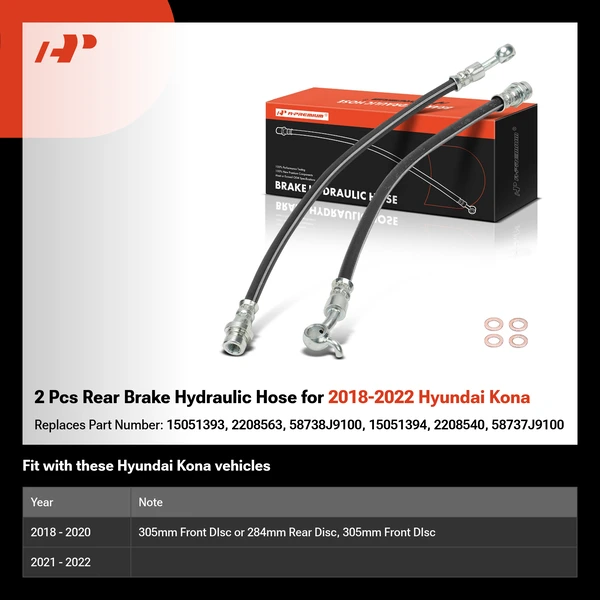 2 Pcs Rear Brake Hydraulic Hose for 2018-2022 Hyundai Kona