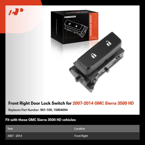 Front Right Door Lock Switch for 2007-2014 GMC Sierra 3500 HD