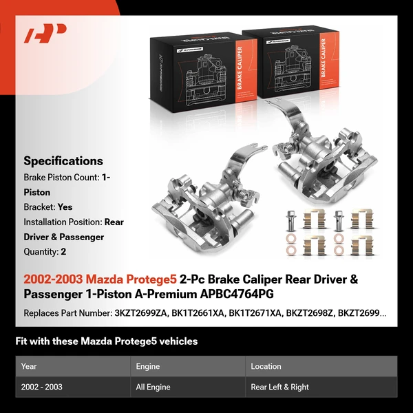 2002-2003 Mazda Protege5 2-Pc Brake Caliper Rear Driver & Passenger 1-Piston A-Premium APBC4764PG