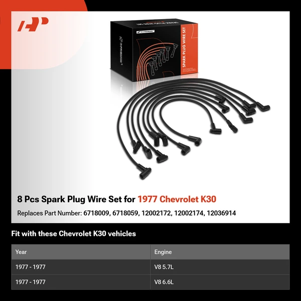 8 Pcs Spark Plug Wire Set for 1977 Chevrolet K30