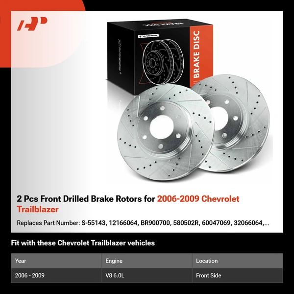 2 Pcs Front Drilled Brake Rotors for 2006-2009 Chevrolet Trailblazer