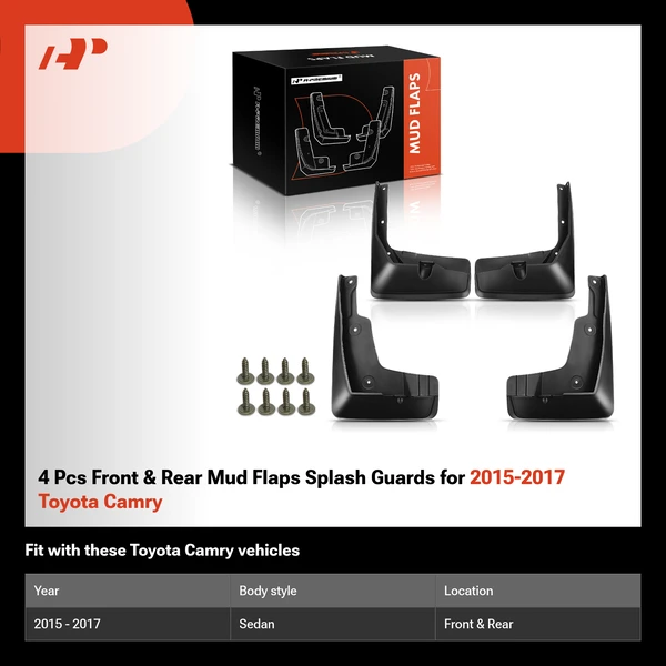 4 Pcs Front & Rear Mud Flaps Splash Guards for 2015-2017 Toyota Camry