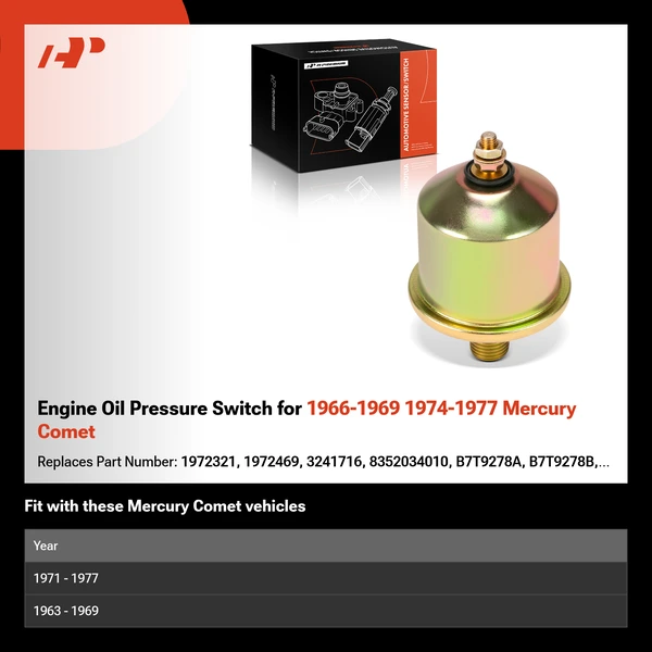 Engine Oil Pressure Switch for 1966-1969 1974-1977 Mercury Comet