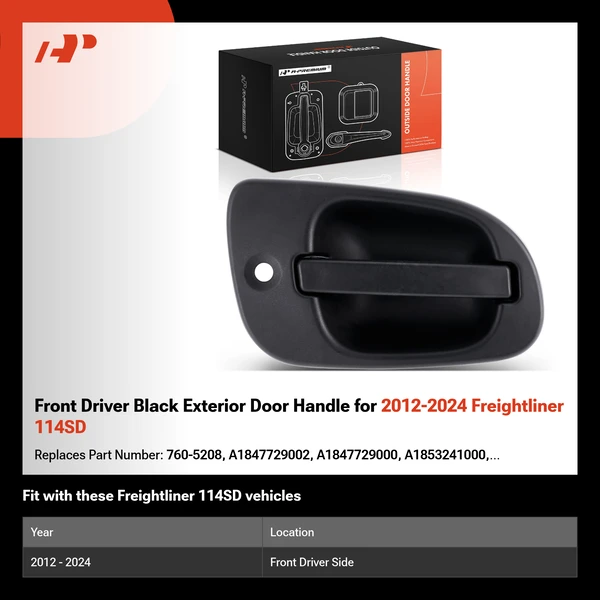 Front Driver Black Exterior Door Handle for 2012-2024 Freightliner 114SD