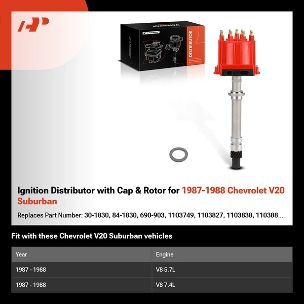 Ignition Distributor with Cap & Rotor for 1987-1988 Chevrolet V20 Suburban