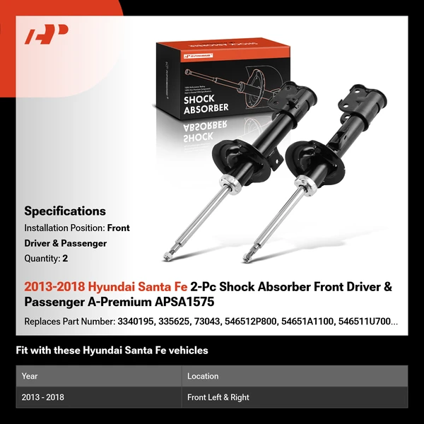 2013-2018 Hyundai Santa Fe 2-Pc Shock Absorber Front Driver & Passenger A-Premium APSA1575