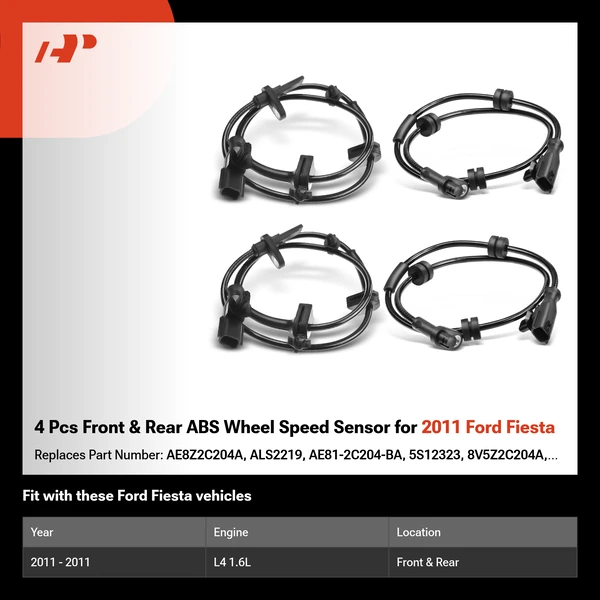 4 Pcs Front & Rear ABS Wheel Speed Sensor for 2011 Ford Fiesta