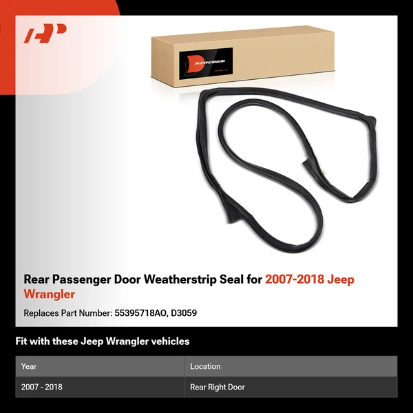 Rear Passenger Door Weatherstrip Seal for 2007-2018 Jeep Wrangler
