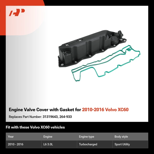 Engine Valve Cover with Gasket for 2010-2016 Volvo XC60