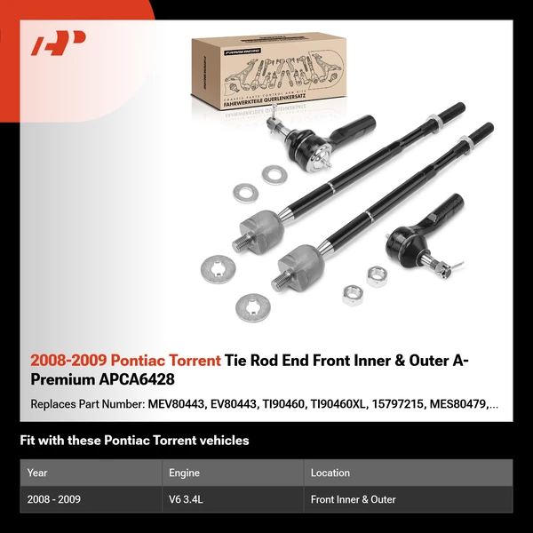2008-2009 Pontiac Torrent Tie Rod End Front Inner & Outer A-Premium APCA6428