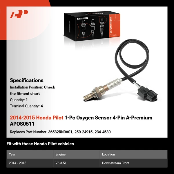 2014-2015 Honda Pilot 1-Pc Oxygen Sensor 4-Pin A-Premium APOS0511