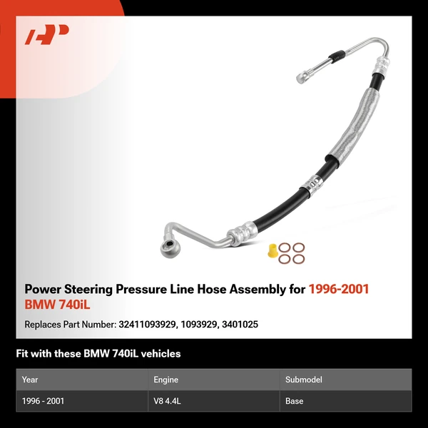 Power Steering Pressure Line Hose Assembly for 1996-2001 BMW 740iL