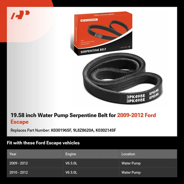 19.58 inch Water Pump Serpentine Belt for 2009-2012 Ford Escape