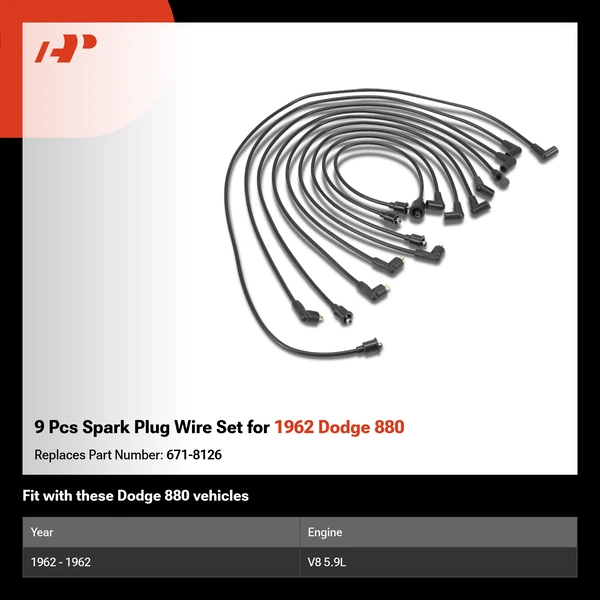 9 Pcs Spark Plug Wire Set for 1962 Dodge 880