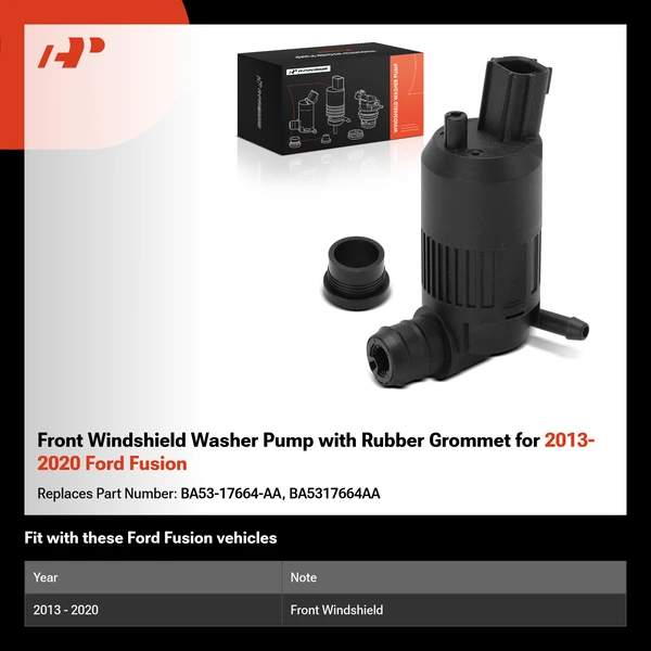 Front Windshield Washer Pump with Rubber Grommet for 2013-2020 Ford Fusion