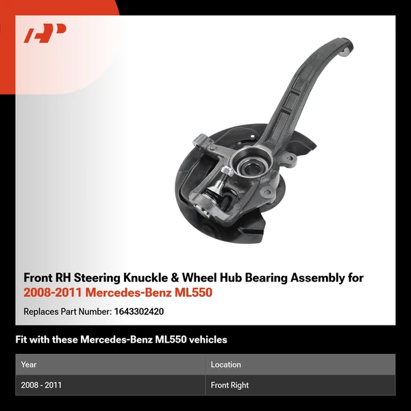 Front RH Steering Knuckle & Wheel Hub Bearing Assembly for 2008-2011 Mercedes-Benz ML550