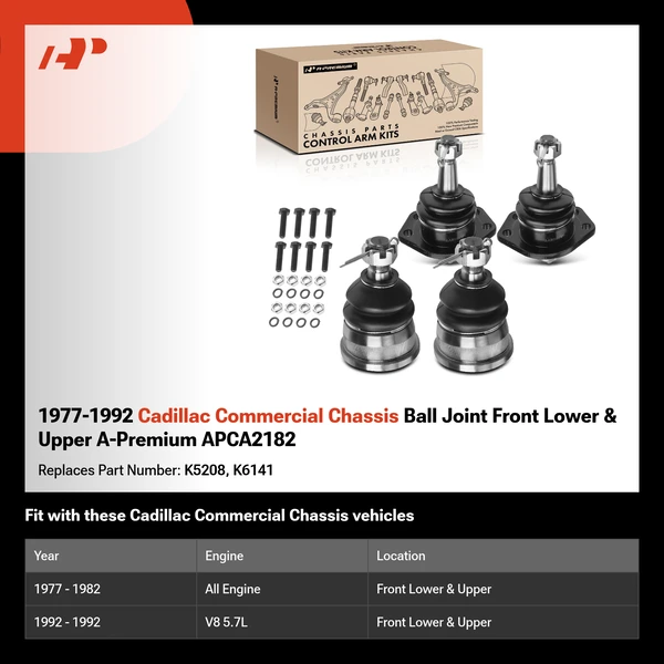 1977-1992 Cadillac Commercial Chassis Ball Joint Front Lower & Upper A-Premium APCA2182