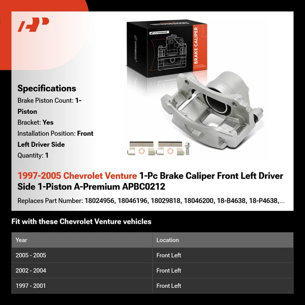 1997-2005 Chevrolet Venture 1-Pc Brake Caliper Front Left Driver Side 1-Piston A-Premium APBC0212