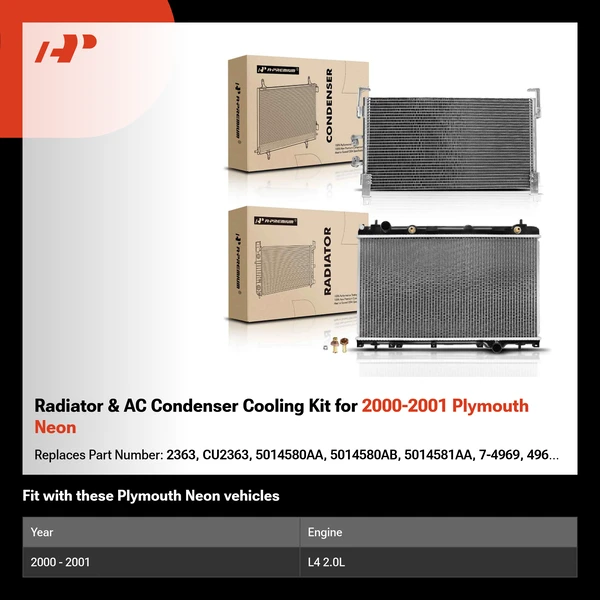 Radiator & AC Condenser Cooling Kit for 2000-2001 Plymouth Neon