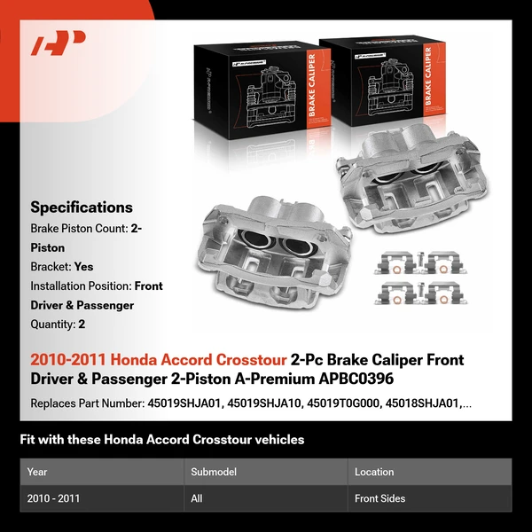 2010-2011 Honda Accord Crosstour 2-Pc Brake Caliper Front Driver & Passenger 2-Piston A-Premium APBC0396