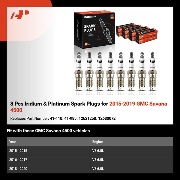 8 Pcs Iridium & Platinum Spark Plugs for 2015-2019 GMC Savana 4500