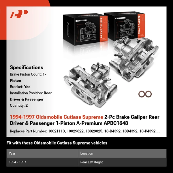1994-1997 Oldsmobile Cutlass Supreme 2-Pc Brake Caliper Rear Driver & Passenger 1-Piston A-Premium APBC1648