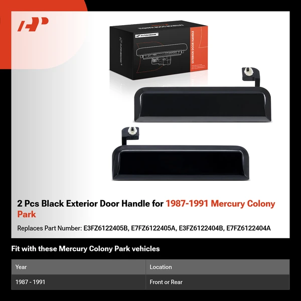 2 Pcs Black Exterior Door Handle for 1987-1991 Mercury Colony Park