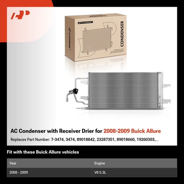 AC Condenser with Receiver Drier for 2008-2009 Buick Allure
