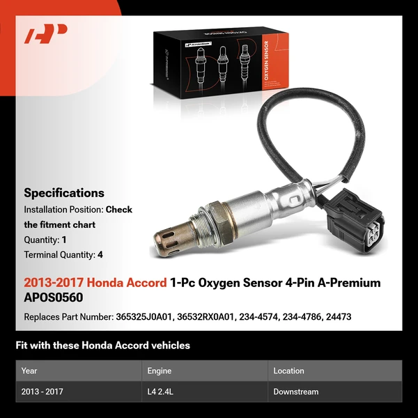 2013-2017 Honda Accord 1-Pc Oxygen Sensor 4-Pin A-Premium APOS0560