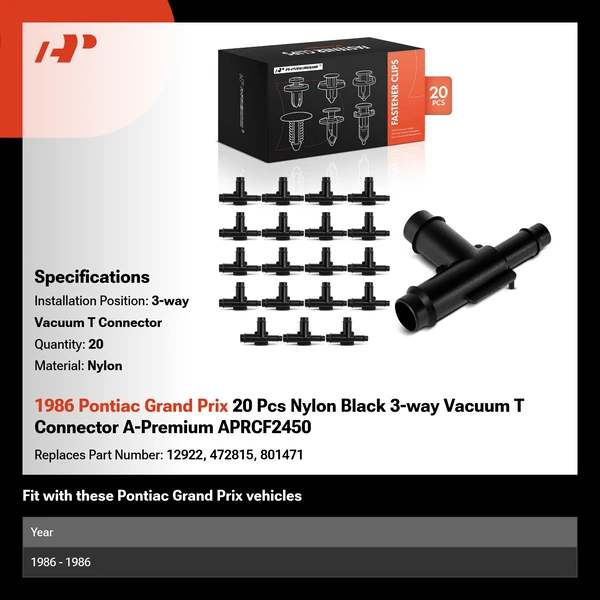 1986 Pontiac Grand Prix 20 Pcs Nylon Black 3-way Vacuum T Connector A-Premium APRCF2450